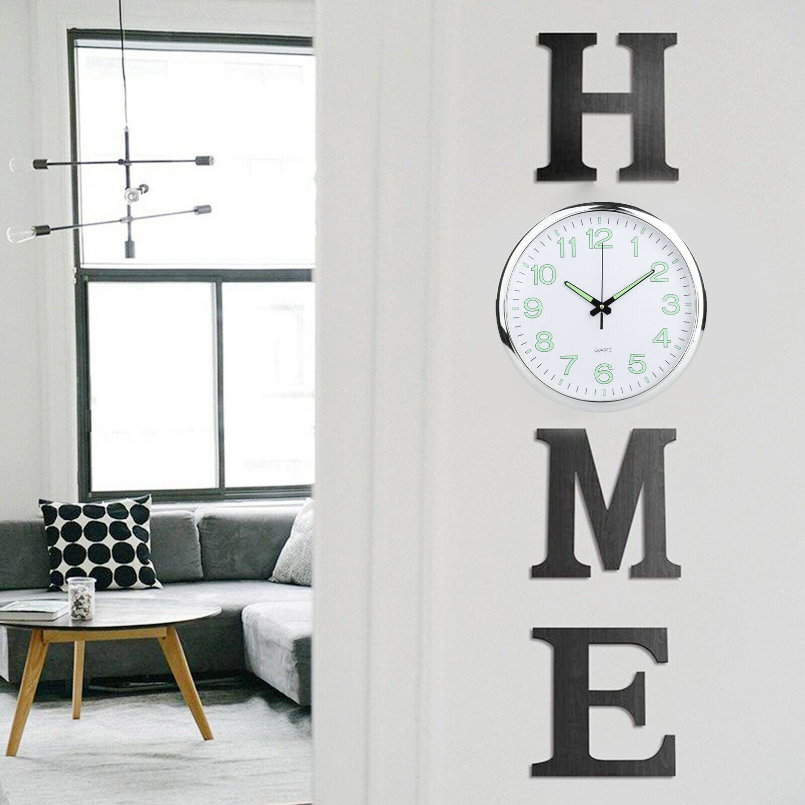Luminous Wall Clock 12Inch Round Quartz Clocks Battery Operated Home Hotel