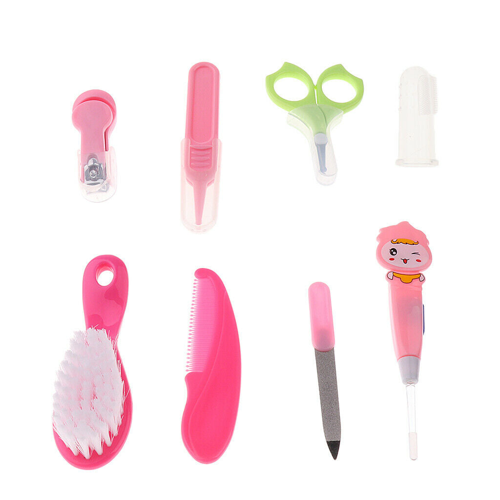 8pcs Baby Kids Nail Hair Care Grooming Brush Kit Pink