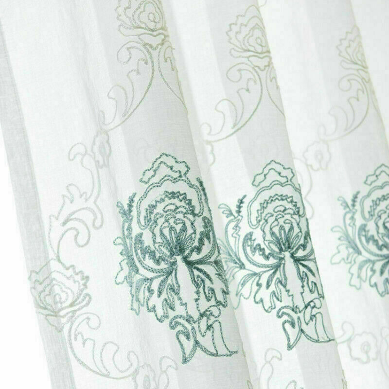 Embroidery Floral Net Curtain Pelmets Tulle Voile Window Panel Drape Sheer Blue