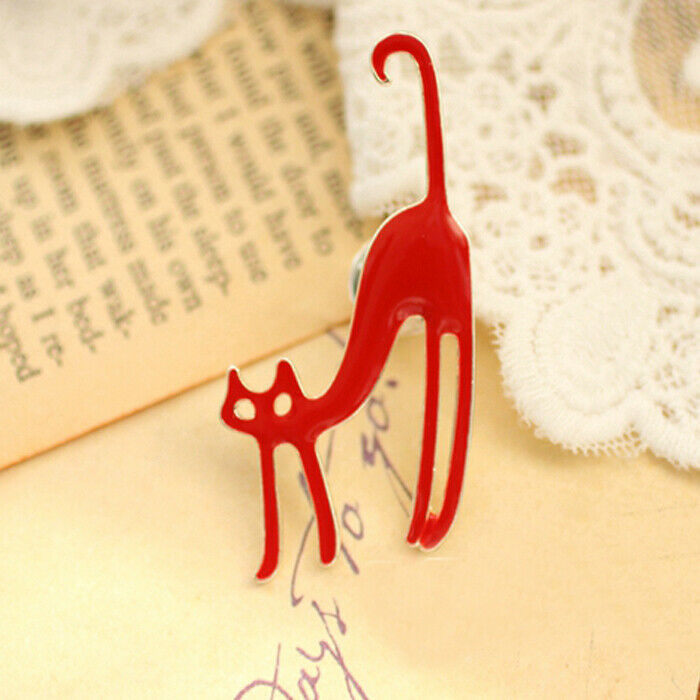 Cat Pattern Pin Brooch, Black And Red Color, Accessories for Women, 2 Pieces