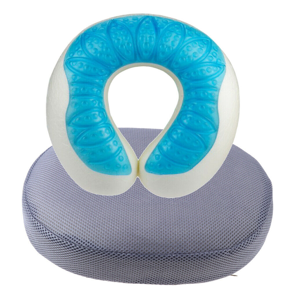 2 Piece Set Cool Travel Gel Memory Foam Pillow + Tail Coccyx Support Cushion