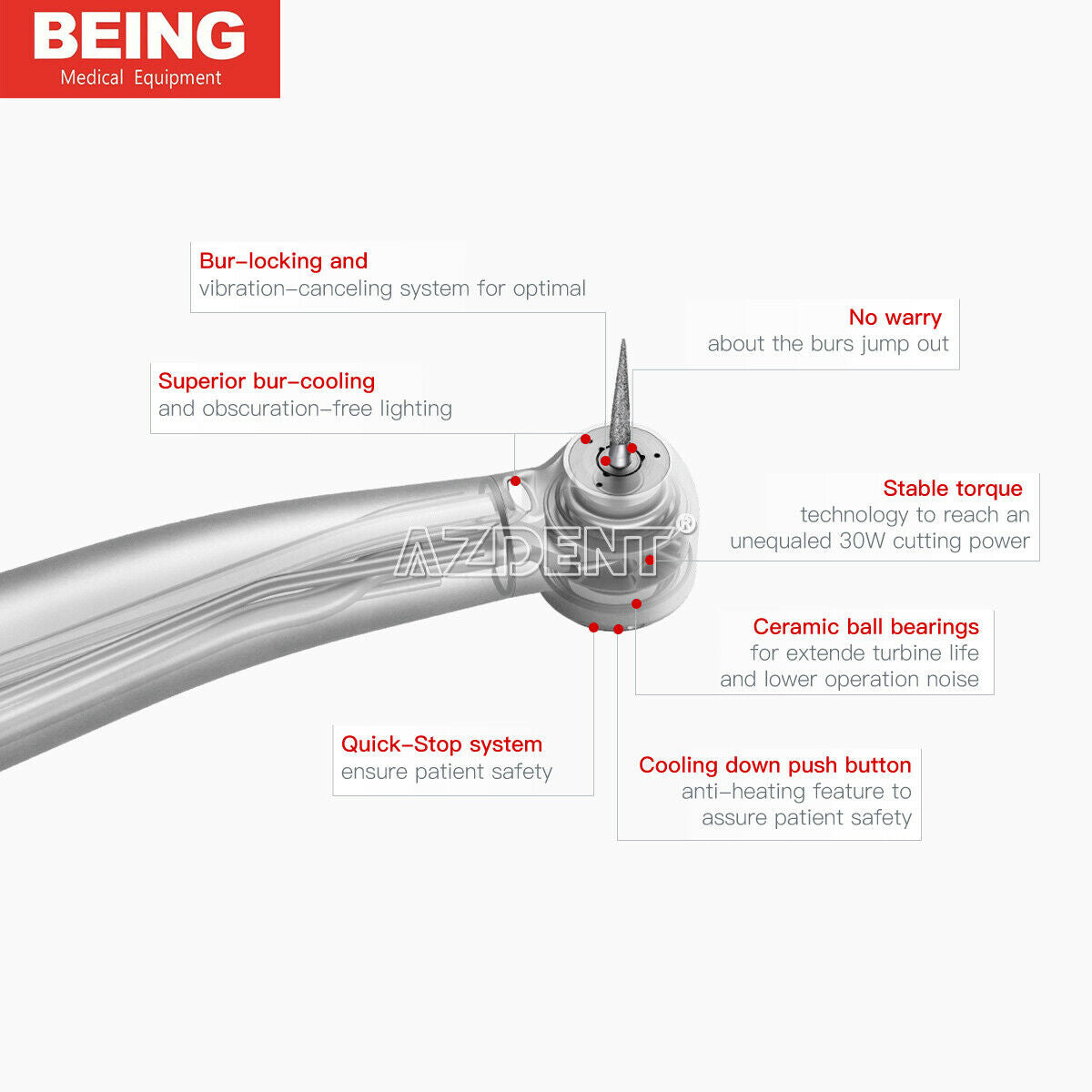 1X BEING Dental High Speed Handpiece Standard E generator LED Self Power Turbine