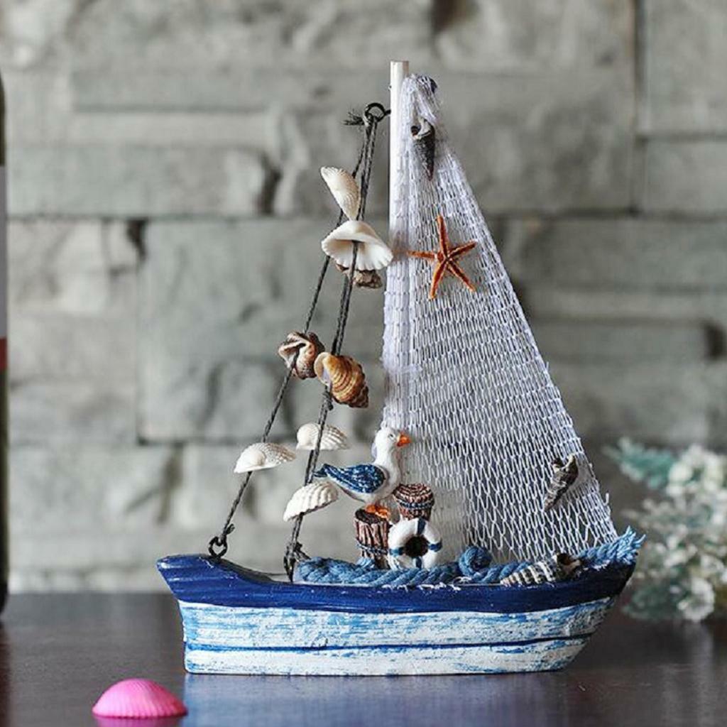 2-set Handcraft Nautical Wooden Sailing Boat Ornament Desktop Photo Props G