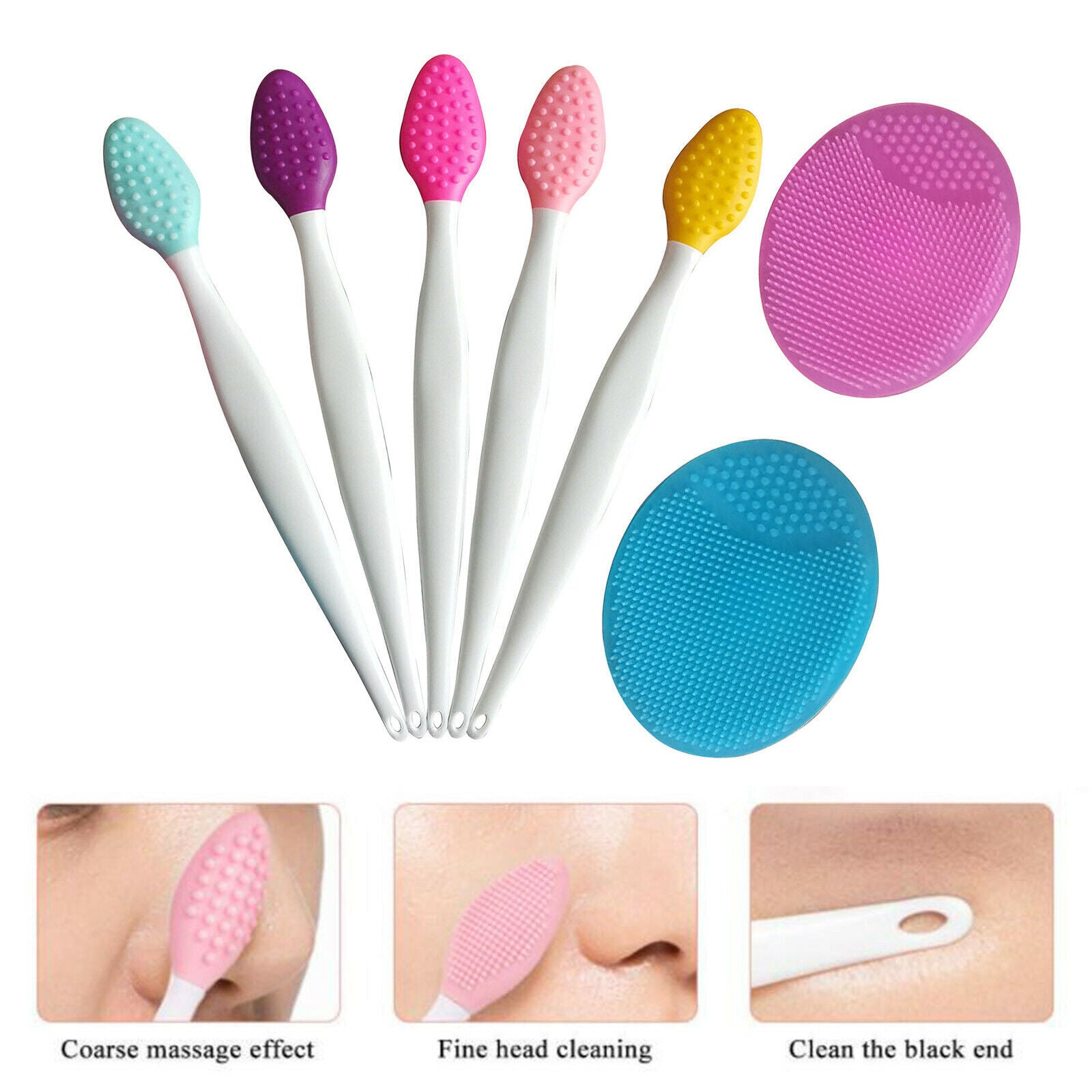 5Pcs Silicone Lip Brush Soft Applicator Wand Tool with 2Pcs Facial Brushes