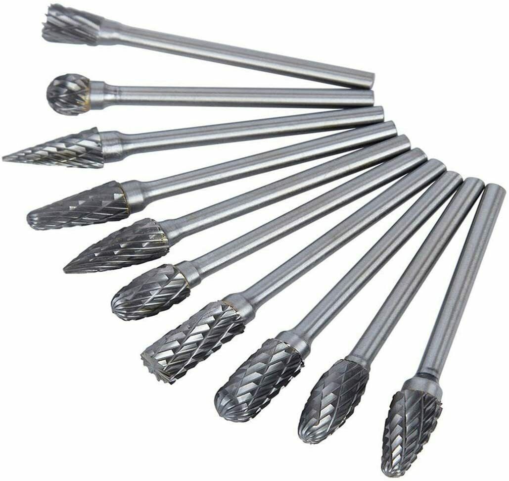 10PC Rotary Burr Set Head Tungsten Carbide Burrs 1/8 Shank Die Grinder Bit Tool