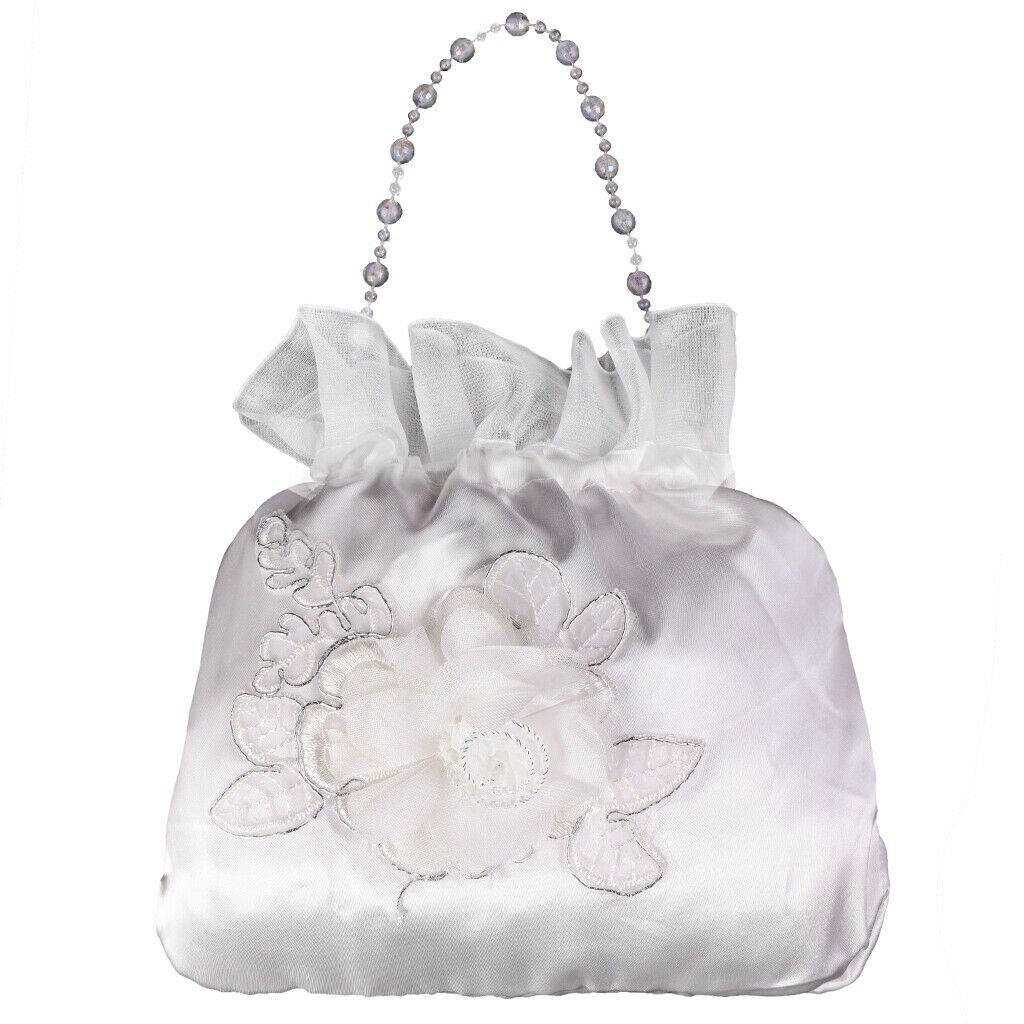 White Satin Bridal Wedding Money Bag White Bridal Bridesmaid Satin Flower
