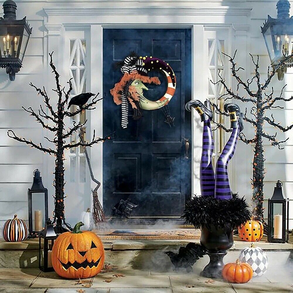 Halloween Witch Moon Wreath Pumpkin Home Party Supplies Door Hanging Decoration