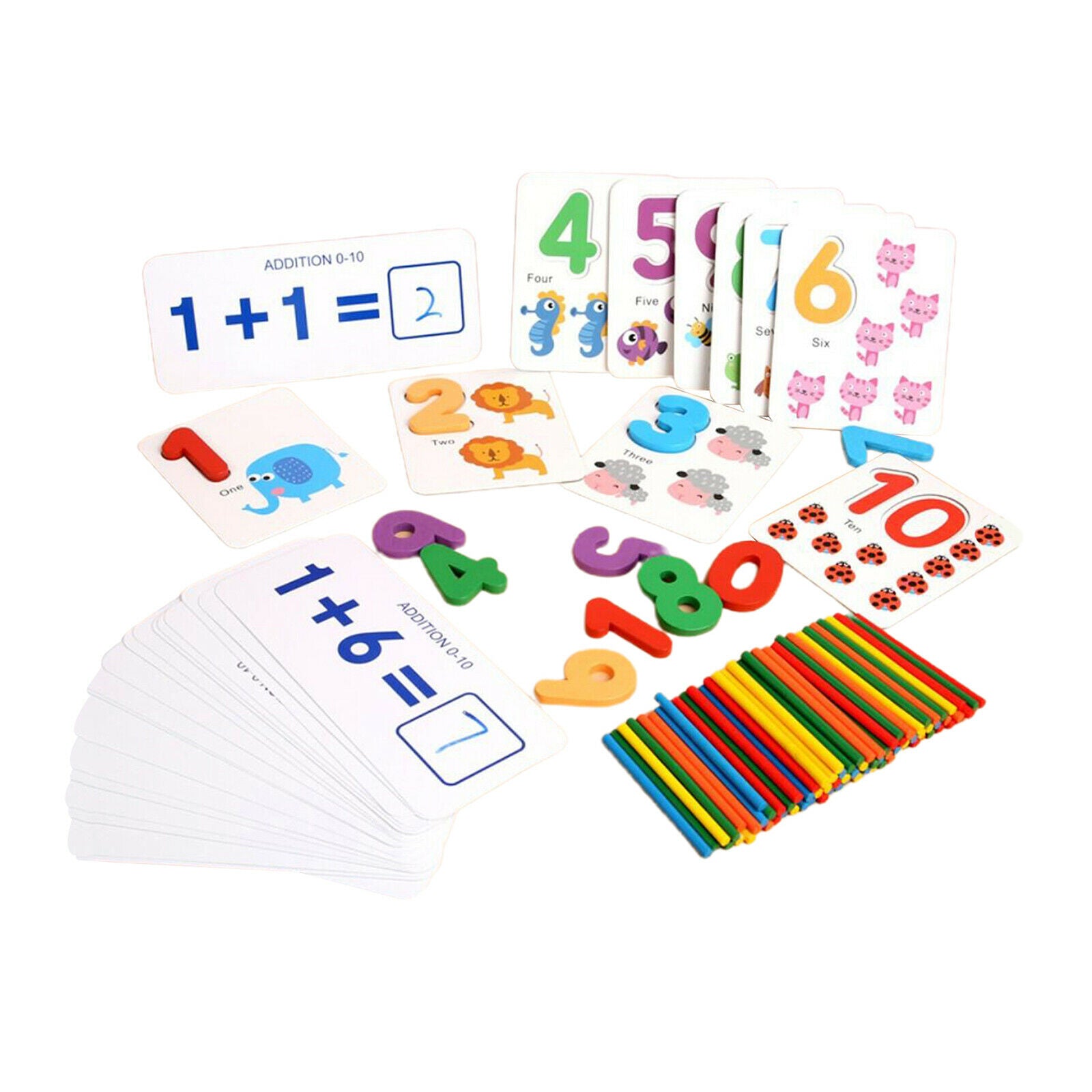 Preschool Kids Math Educational Toys Counting Wooden Sticks Number Cards