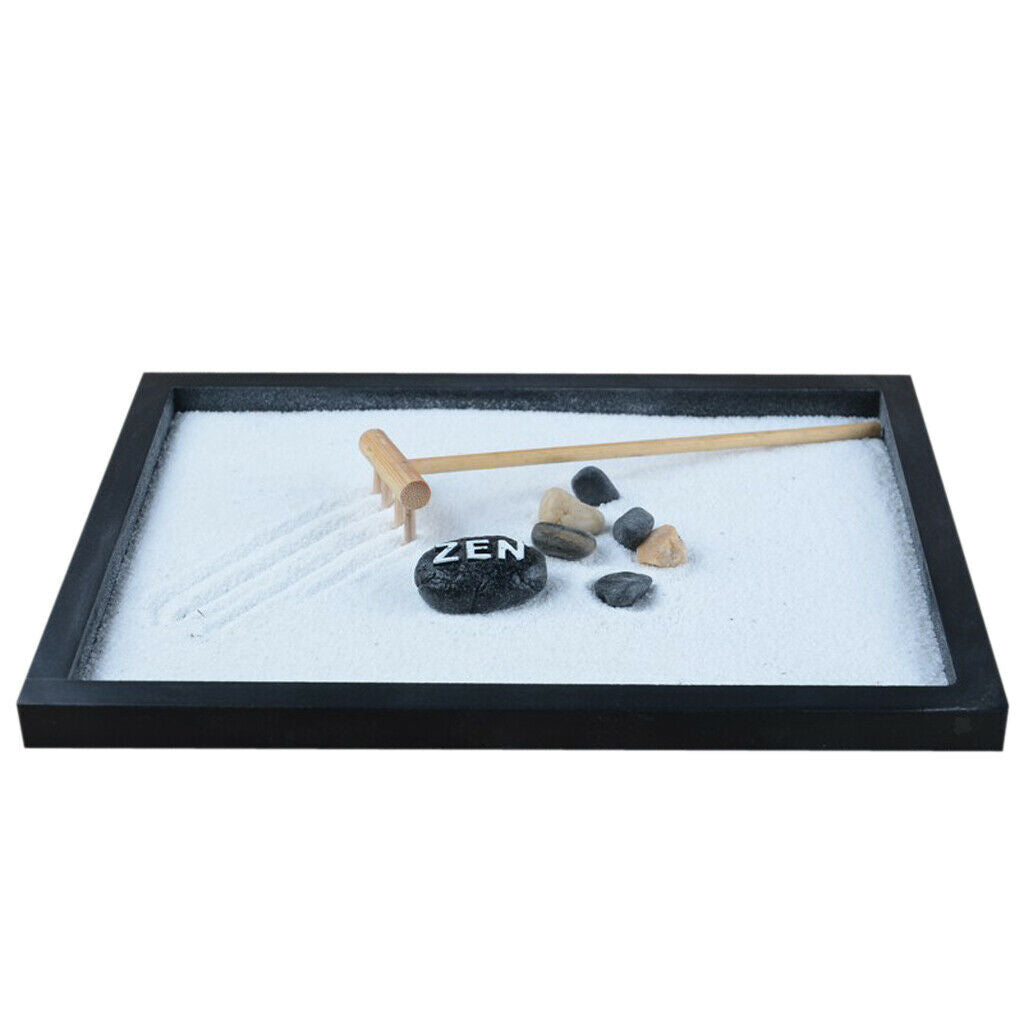 2pcs Zen Garden Sand Tray Mini Tower Stone Pebbles Rake Home Room Ornament