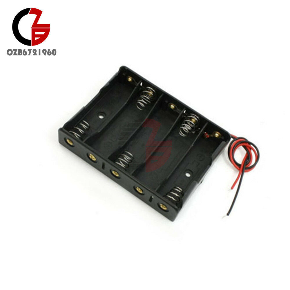 2PCS Plastic Battery Case Storage Box Holder with Wire Leads for 5 X AA 7.5V 5AA