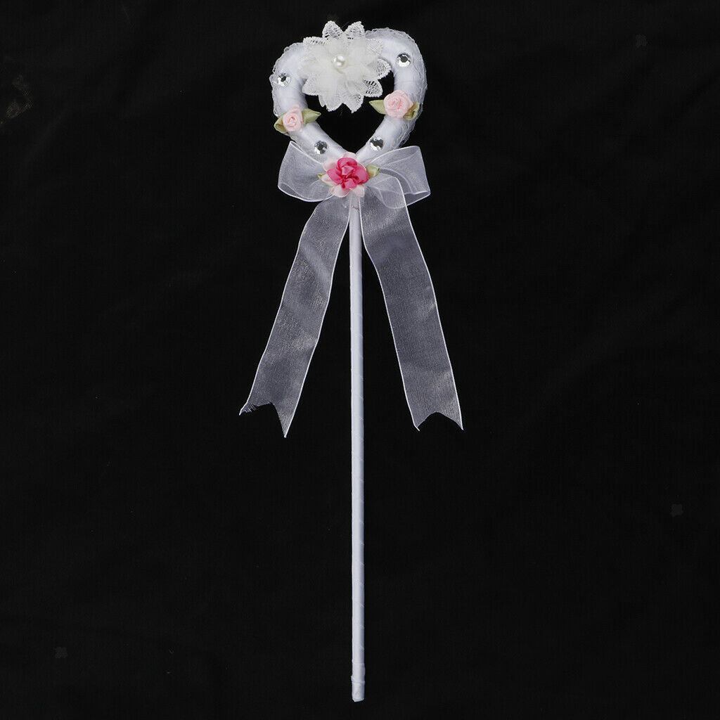 Girls Floral Princess Costume Headband Veil Stick Necklace Wristband  White