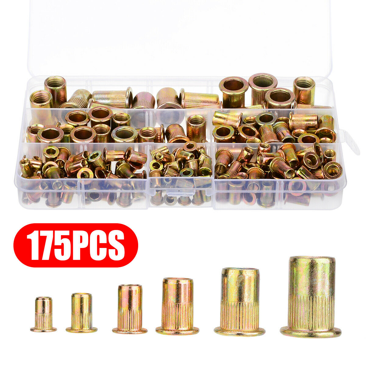 175 Pcs Zinc Steel Rivet Nut Kit Metric Rivnut Nutsert M3 M4 M5 M6 M8 M10