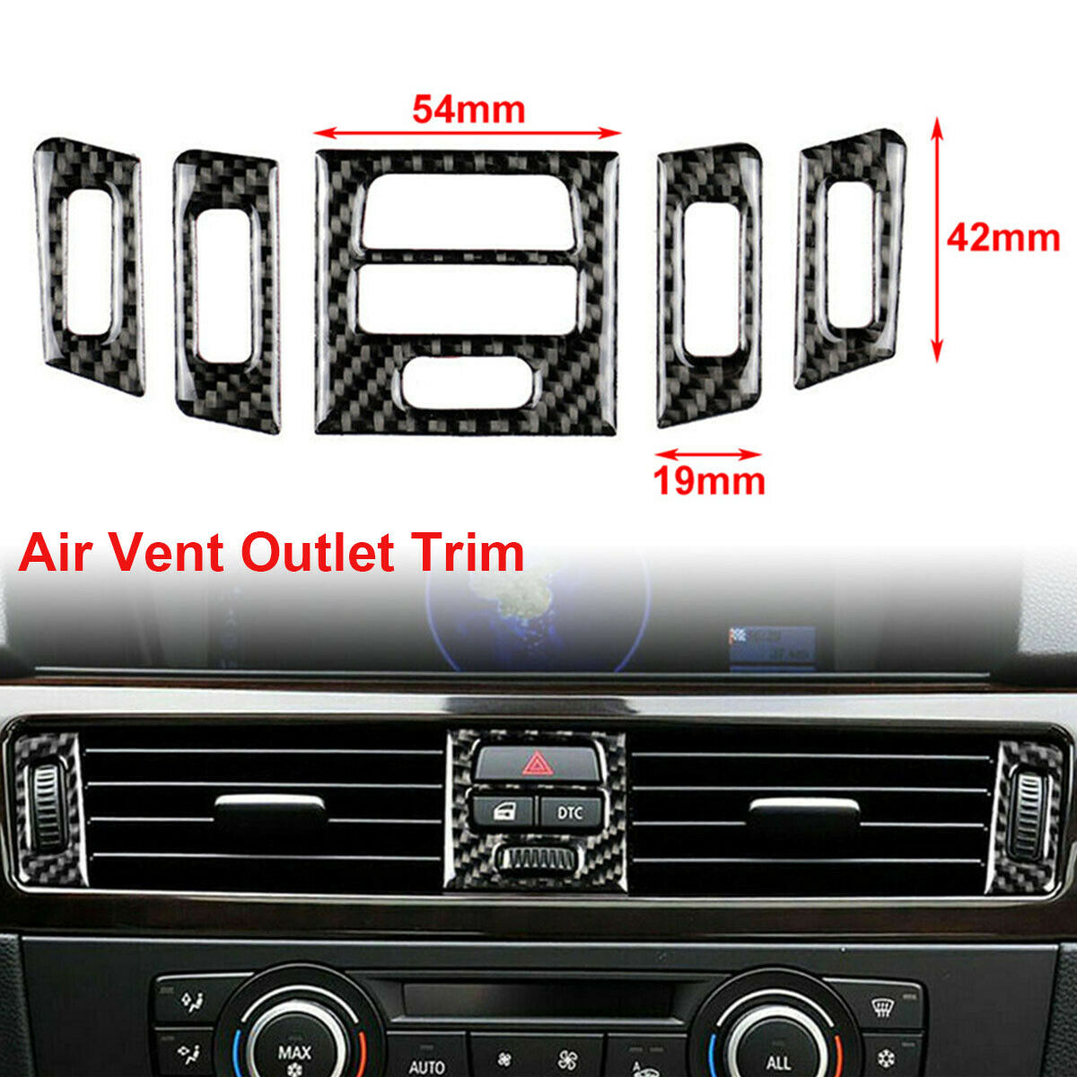 5× Carbon Fiber Black Car Air Vent Outlet Trim Covers For BMW 3 Series E90/92/93