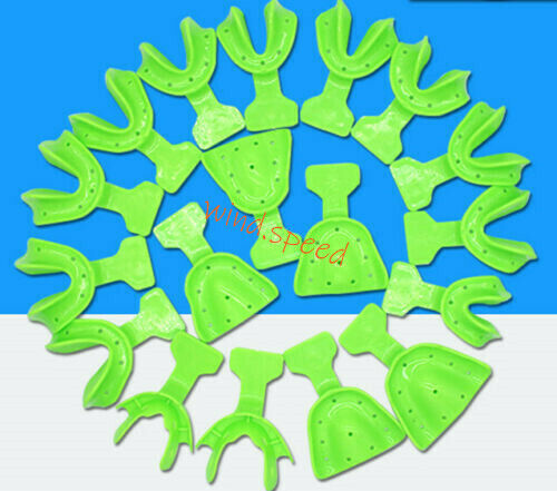 18pcs Dental Edentulous Jaw Impression Trays Frame Cut Back Plastic Green Tray
