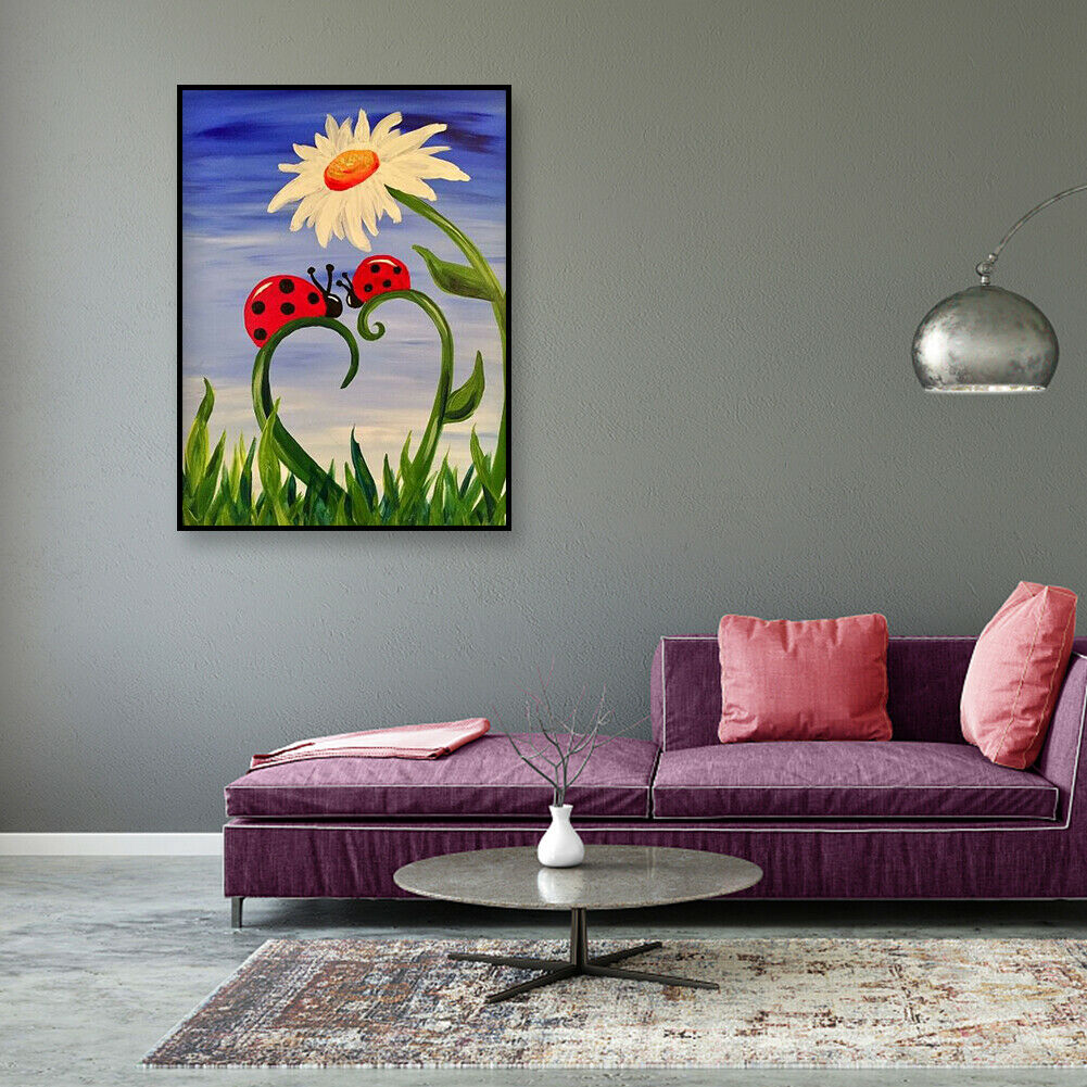 DIY Artwork Diamond Painting 5D Full Round Drill Kit Two Ladybugs Pictures @