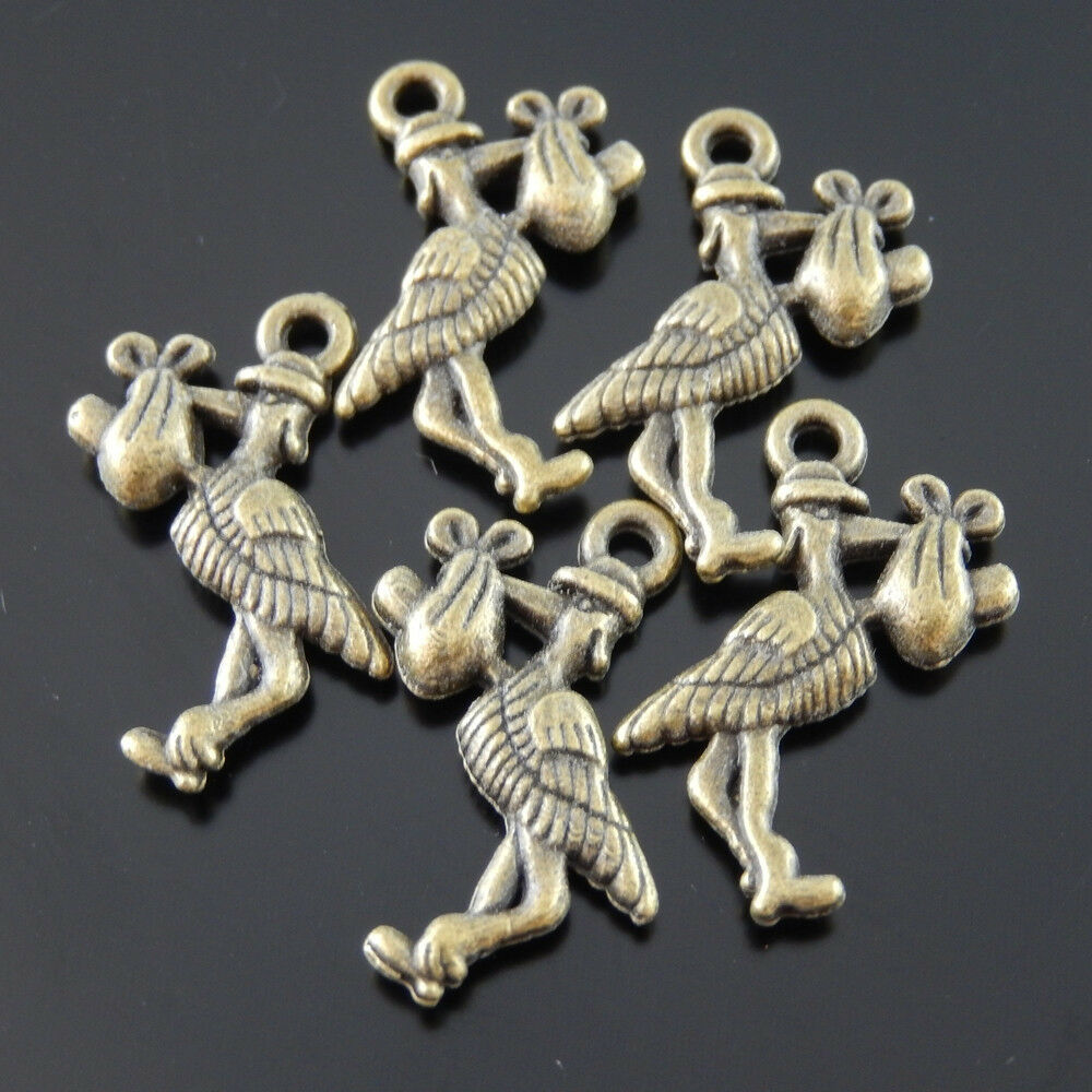 35 pcs Antiqued Bronze Stork Bird Alloy Charm Pendant Jewelry Craft 25*11*3mm