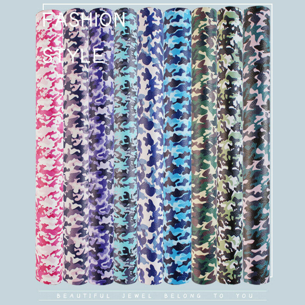9Pcs DIY Camouflage Faux Leather Fabric for Earrings Wallet Bows Making Material