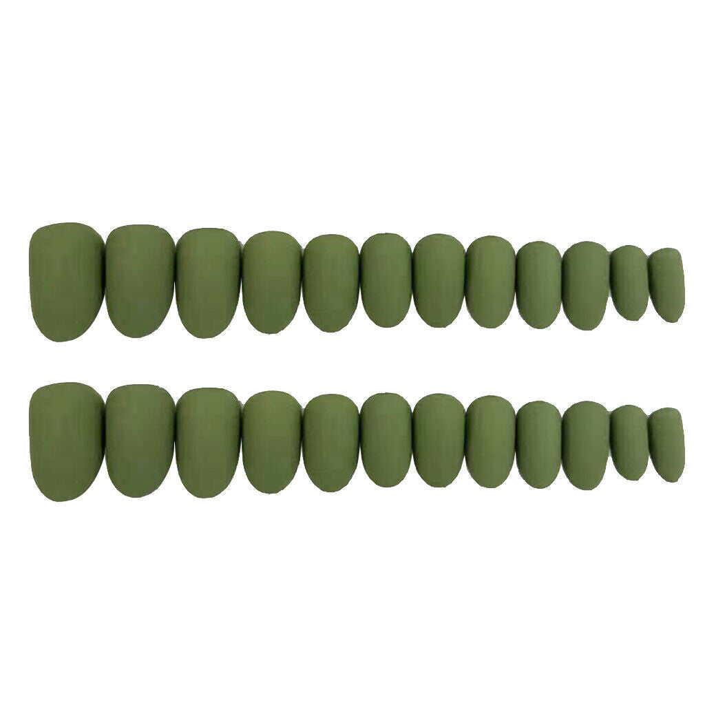 24Pcs Matte Ballerina Pure Color Full Cover Short False Nails Art Tips Green