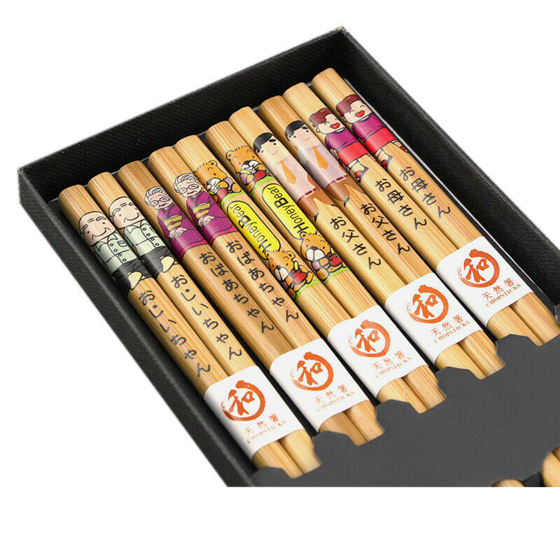 5Pairs Japanese Bamboo Chopsticks Set Family Gift with Box Home Kitchen Supplies