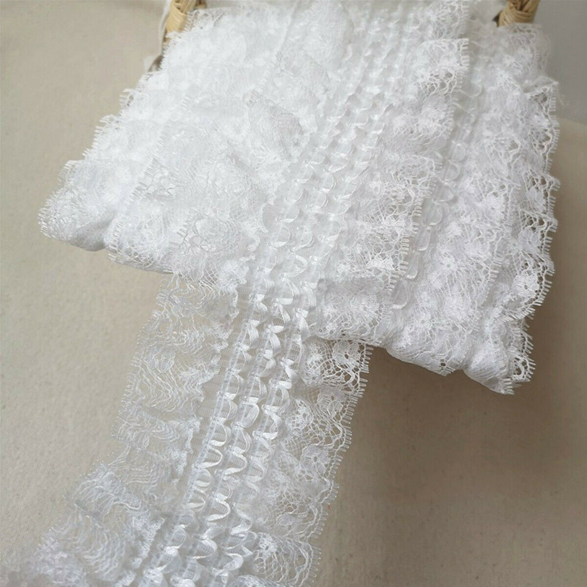 50cm Lace Pleated Trim Elastic Ruffle Ribbon Chiffon Collar Clothing Sewing DIY