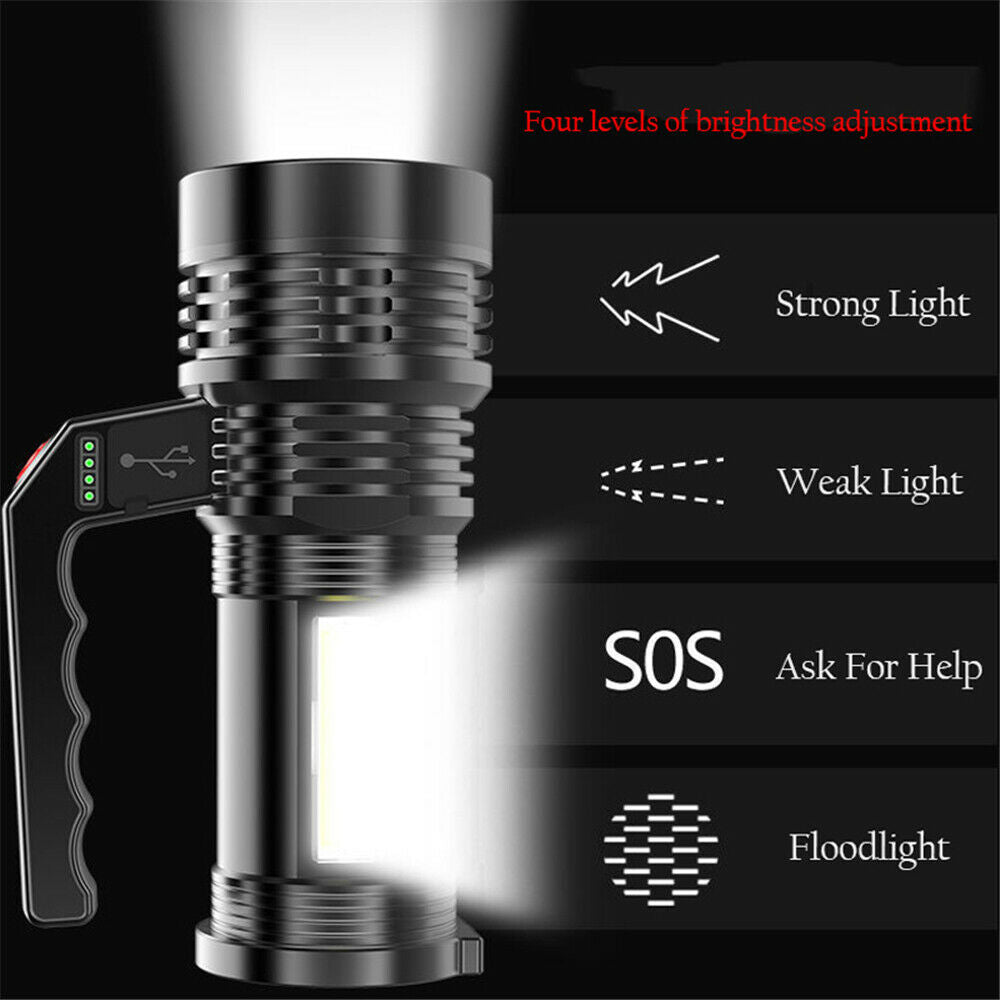 200000 LM LED Searchlight Spotlight USB Rechargeable Hand Torch Work Light Lamp