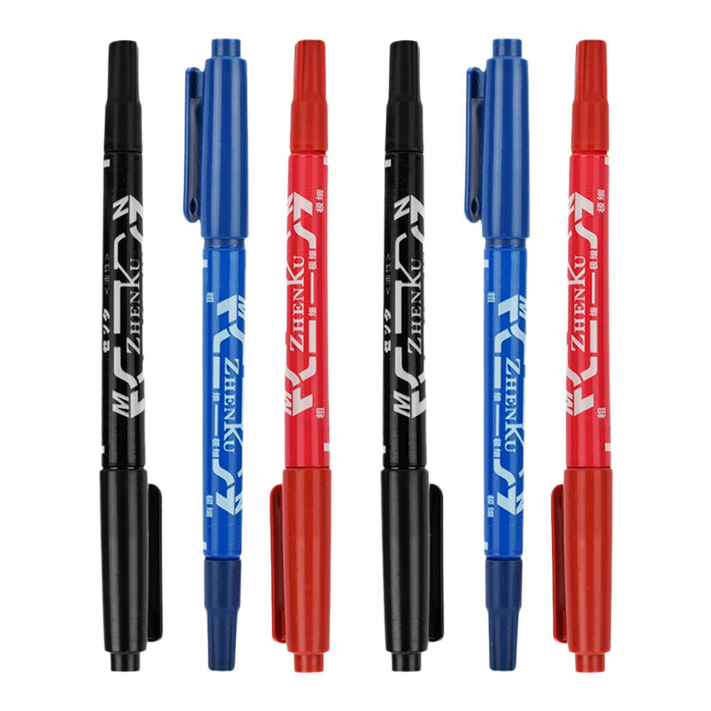 6 Pcs Double Ended /Piercing Skin Marking Pen with Fine & Thick Tip