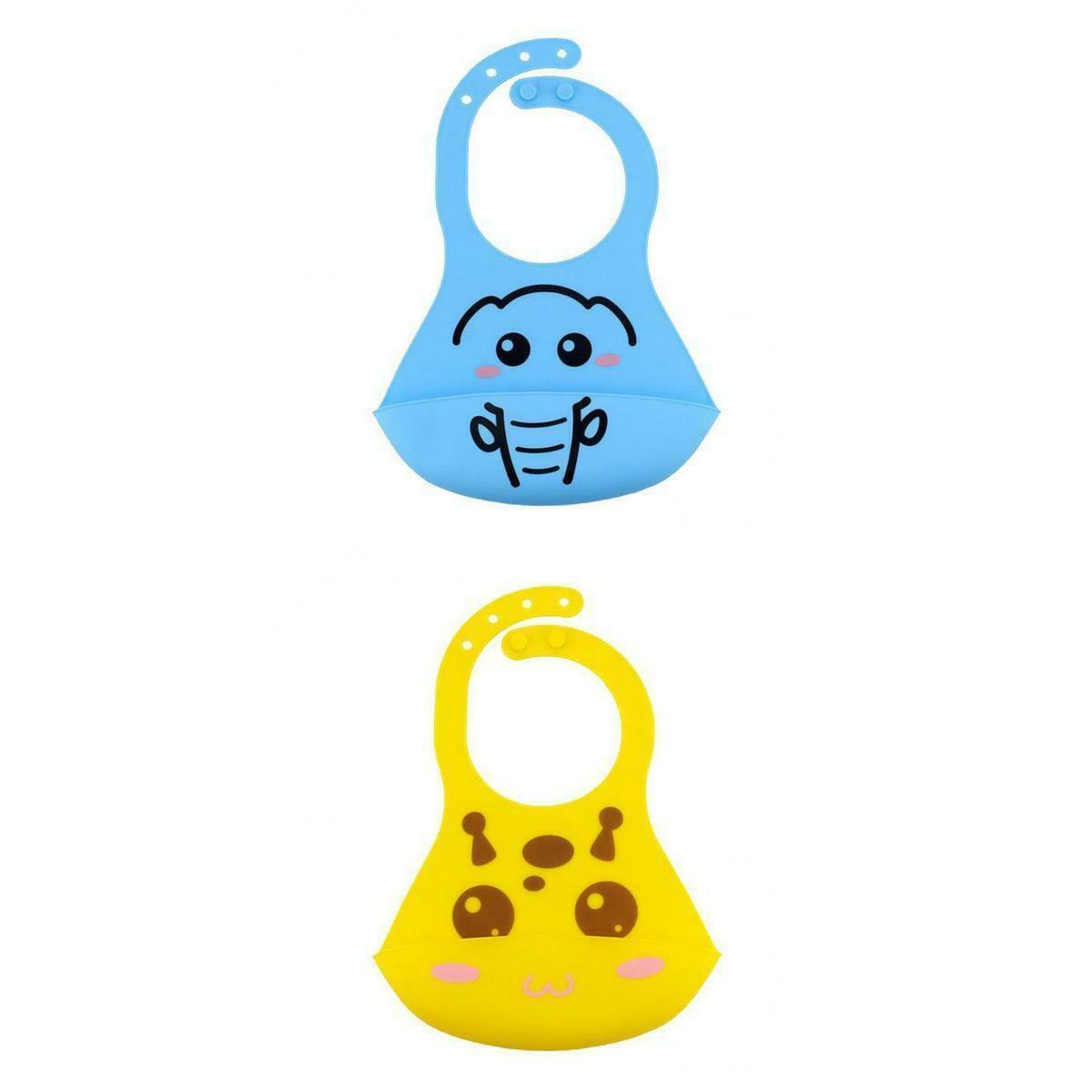 2Piece Waterproof Silicone Infant Toddlers Baby Bibs w/Food Catching Pocket