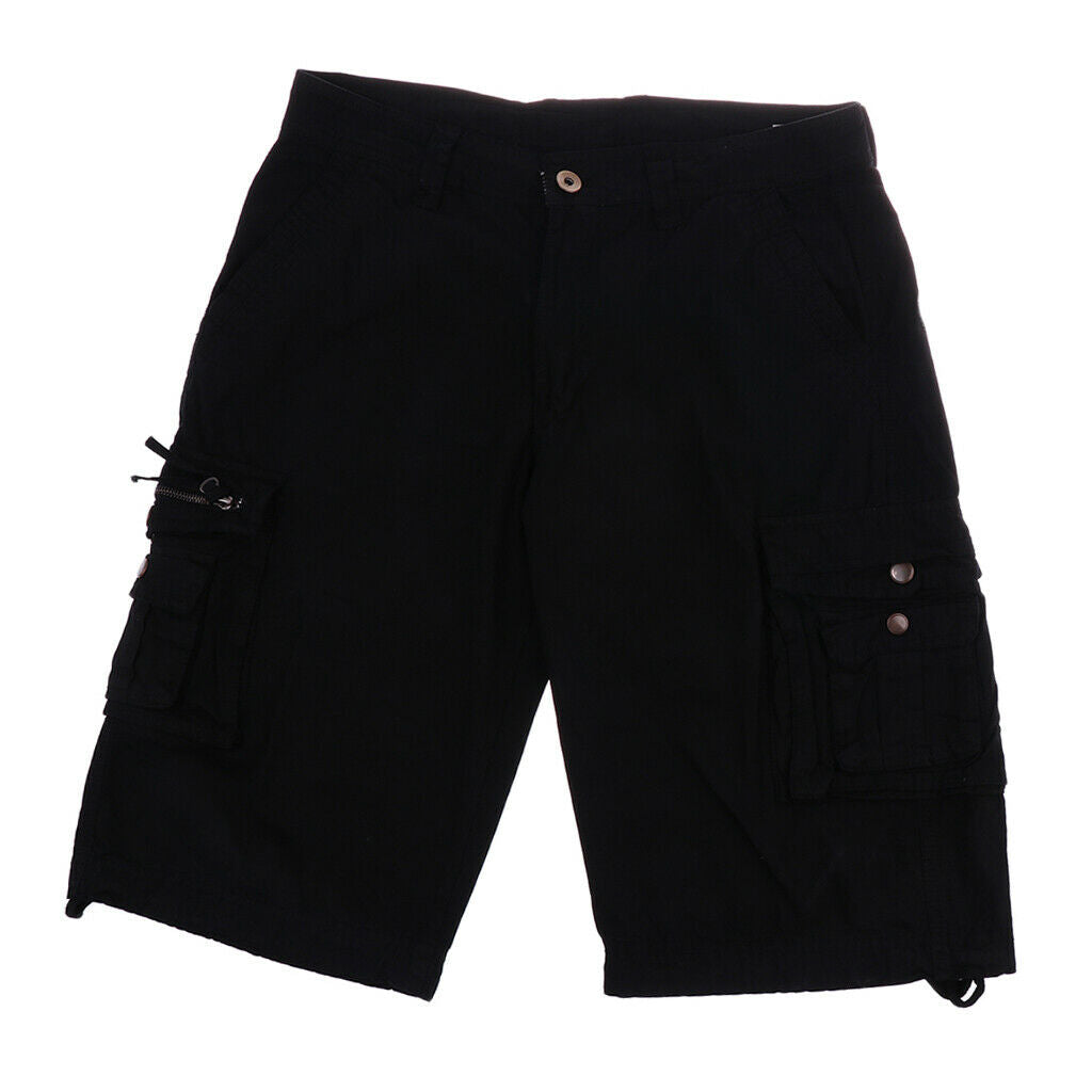 Men Short Trousers Clothes Outdoor Pants with Multi-pockets 34 Black