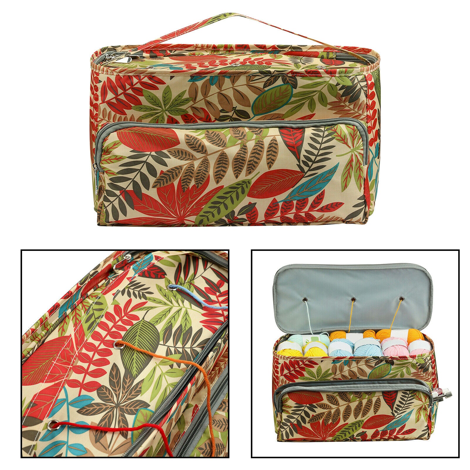 Knitting Bag Yarn Organizer Tote Bag with Zipper Pocket for Knitting Needles