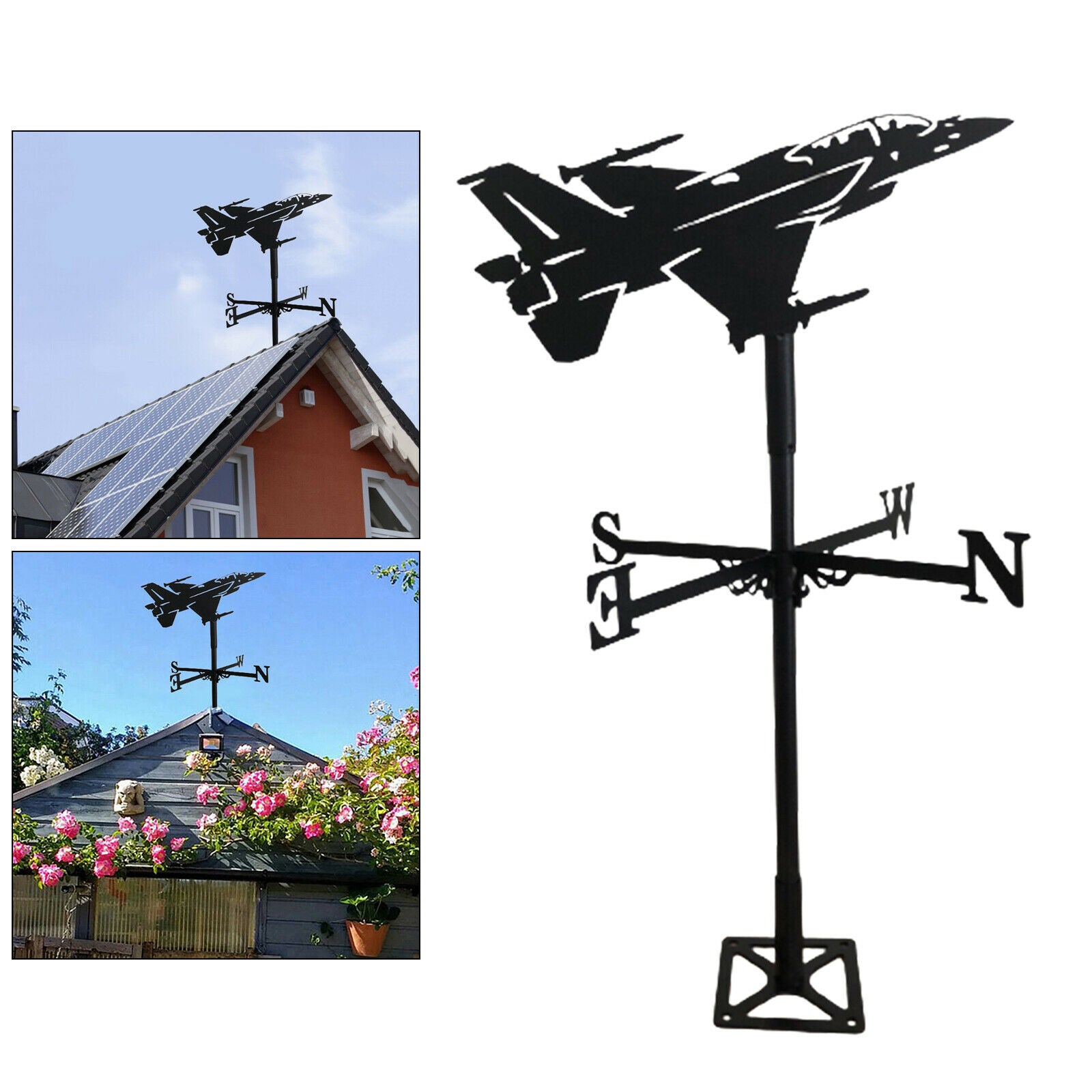 Retro Weathervane with Aircraft Silhouette Outdoor Garden Measuring Tool