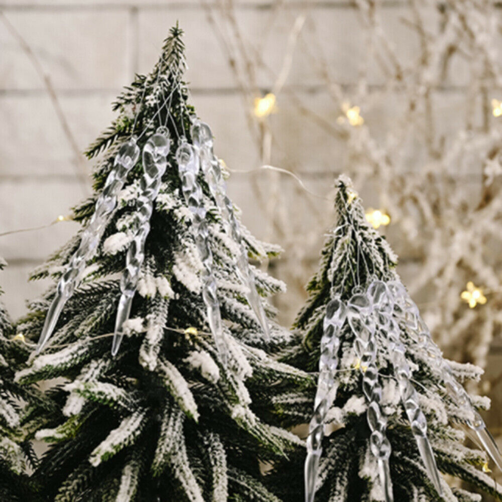 12Pcs Clear Glass Pendant Transparent Icicle Christmas Tree Hanging Decorations