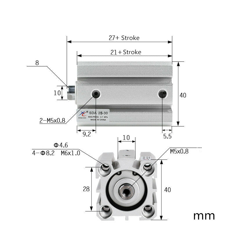 SDA25-30 Double Actings 25mm Bore 30mm Stroke Airtac Type Compact Cylinder