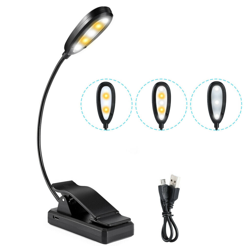 USB Rechargeable LED Book Light Flexible Clip On Book Light Night Reading Lamp