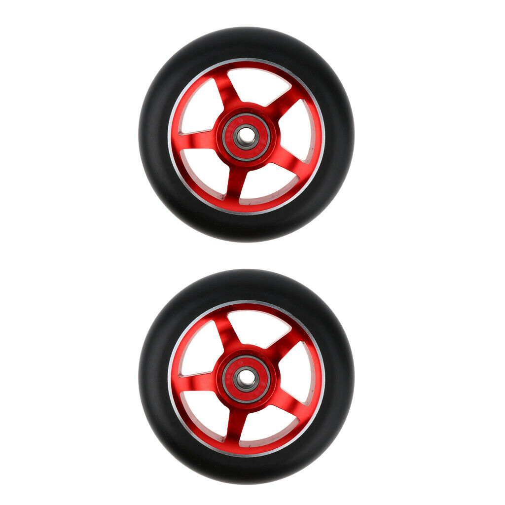 2X 1 Pair Replacement 100mm Stunt Scooter Wheels with Bearing & Bushings red