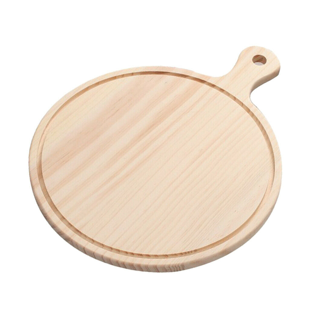 Round Wooden Board Kitchen Pizza Bread Plate Serving Tray with Handle 12inch