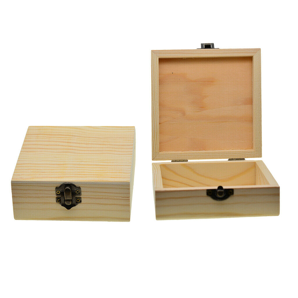 2x Unfinished Square Wood Jewelry Gift Box Case for DIY Painting Crafts 12cm