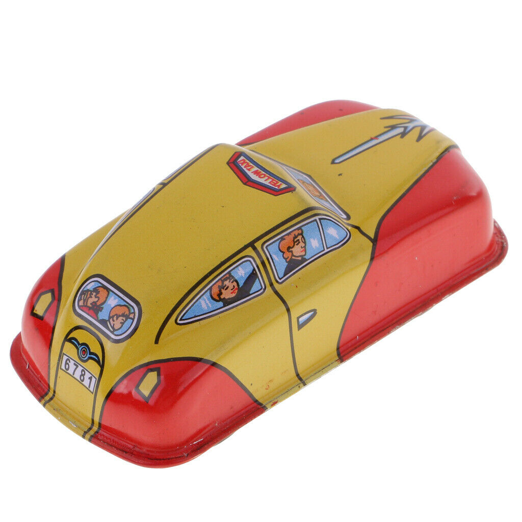 Classic Wind-up Toys Taxi Car Clockwork Tin Toys Kids Adults Collectibles