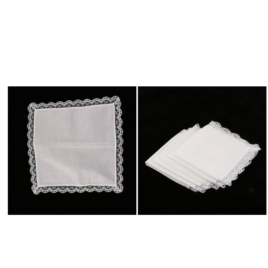 White Cotton Handkerchiefs - Pack of 10 - Blank Lace Hankies for Wedding, Pocket