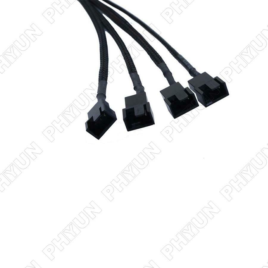 5Pcs 15-Pin Male SATA Connector to 4 Fan Sleeved PC Case Fan Power Adapter Cable