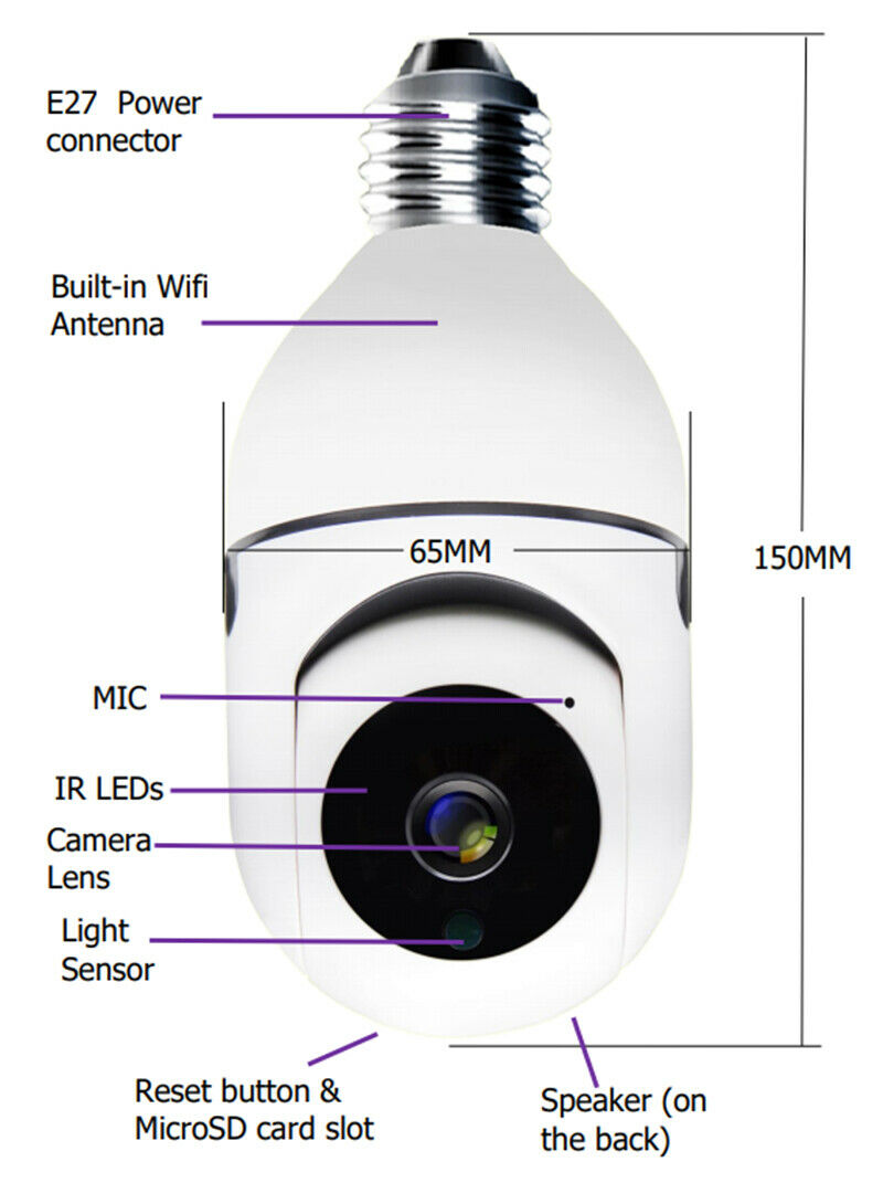 For Home SecurityE27 Bulb Wifi Camera HD Infrared Night Vision Two Way Talk