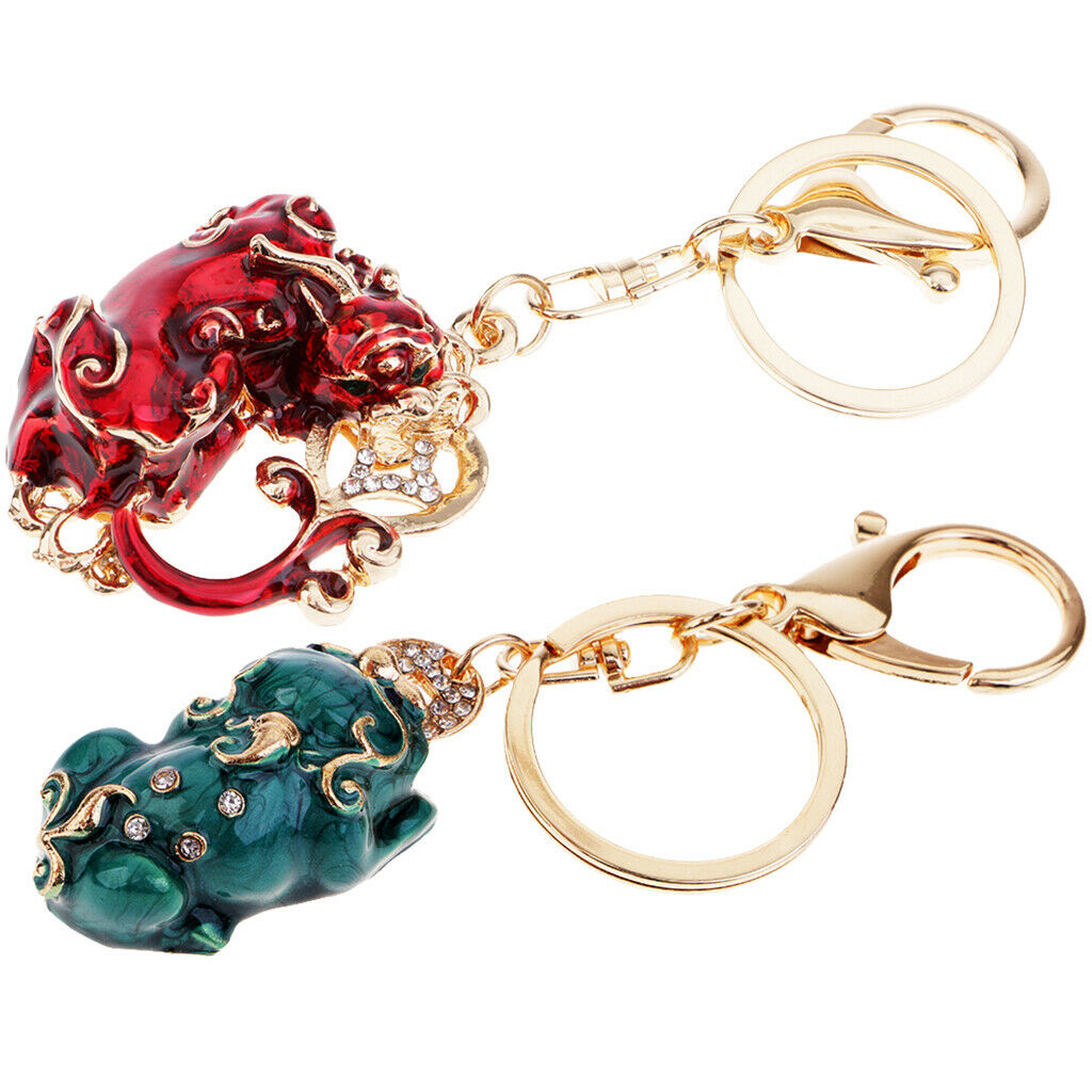 Set of 4Pcs Metal Pi Xiu Keychains Pendants Good Luck Symbol for Car Women Bag