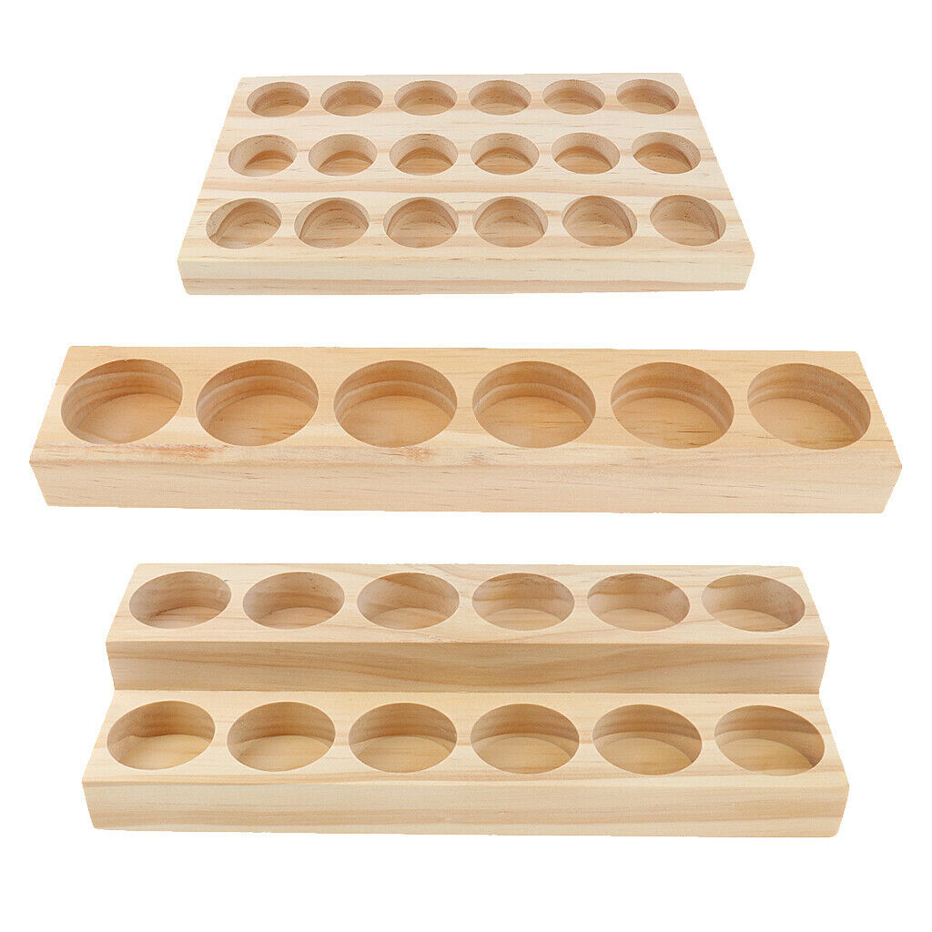 3 Packs 6/12/18 Holes Natural Wood Essential Oil Display Rack Organizer