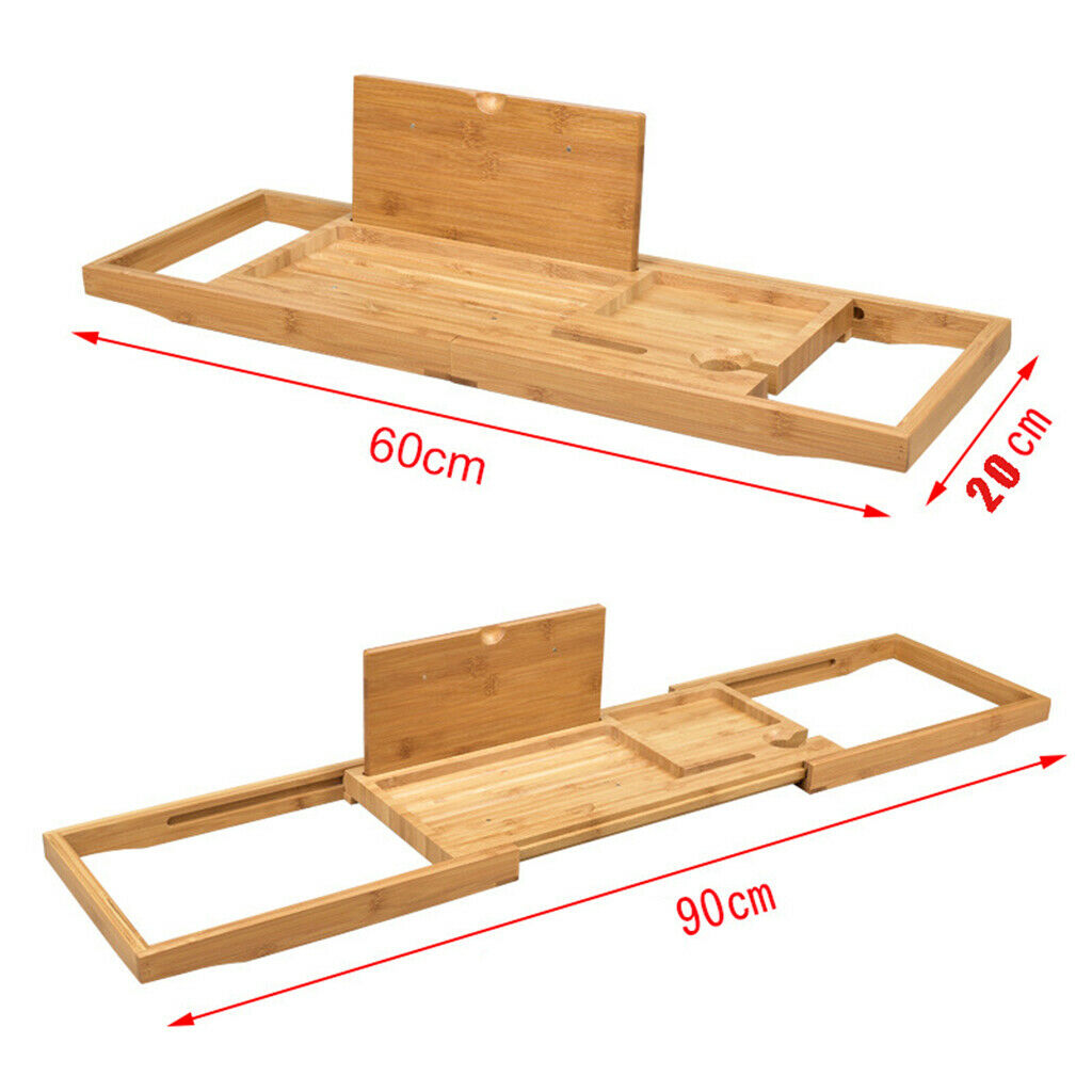 Wooden Bath Caddy Tray Bamboo Bathtub Book Wine Tablet Holder Adjustable