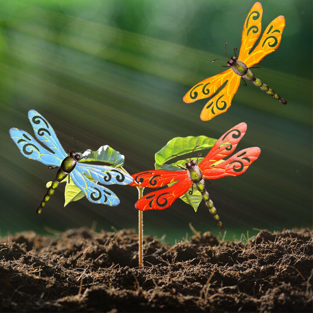 3x Multicolored Dragonfly Wall Hanging Art Decor for Garden Patio Yard Home