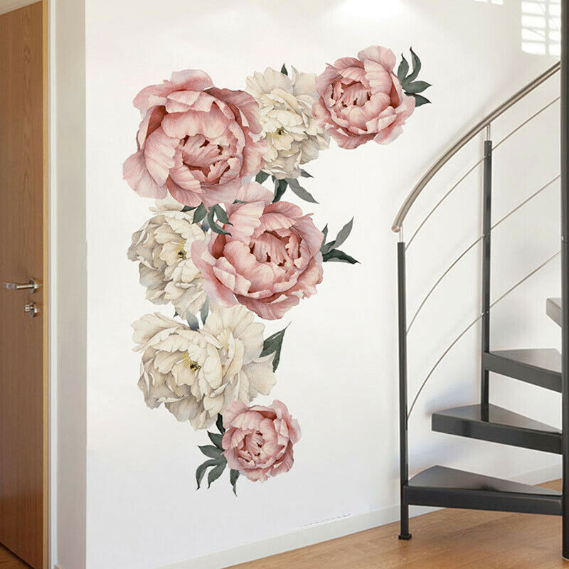 Pink Peony Flower Wall Stickers Romantic Home Decor for Bedroom Living Ro.l8