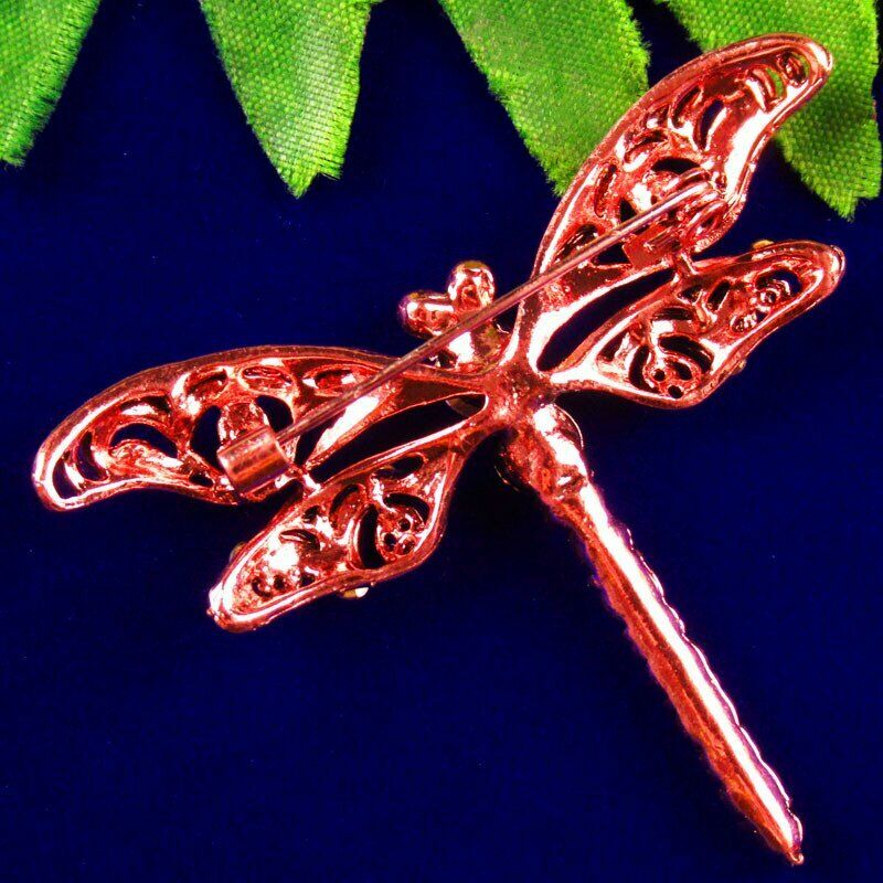 Brass Bronze Crystal Rhinestone Hollowing Dragonfly Brooch 60x48x5mm A2864