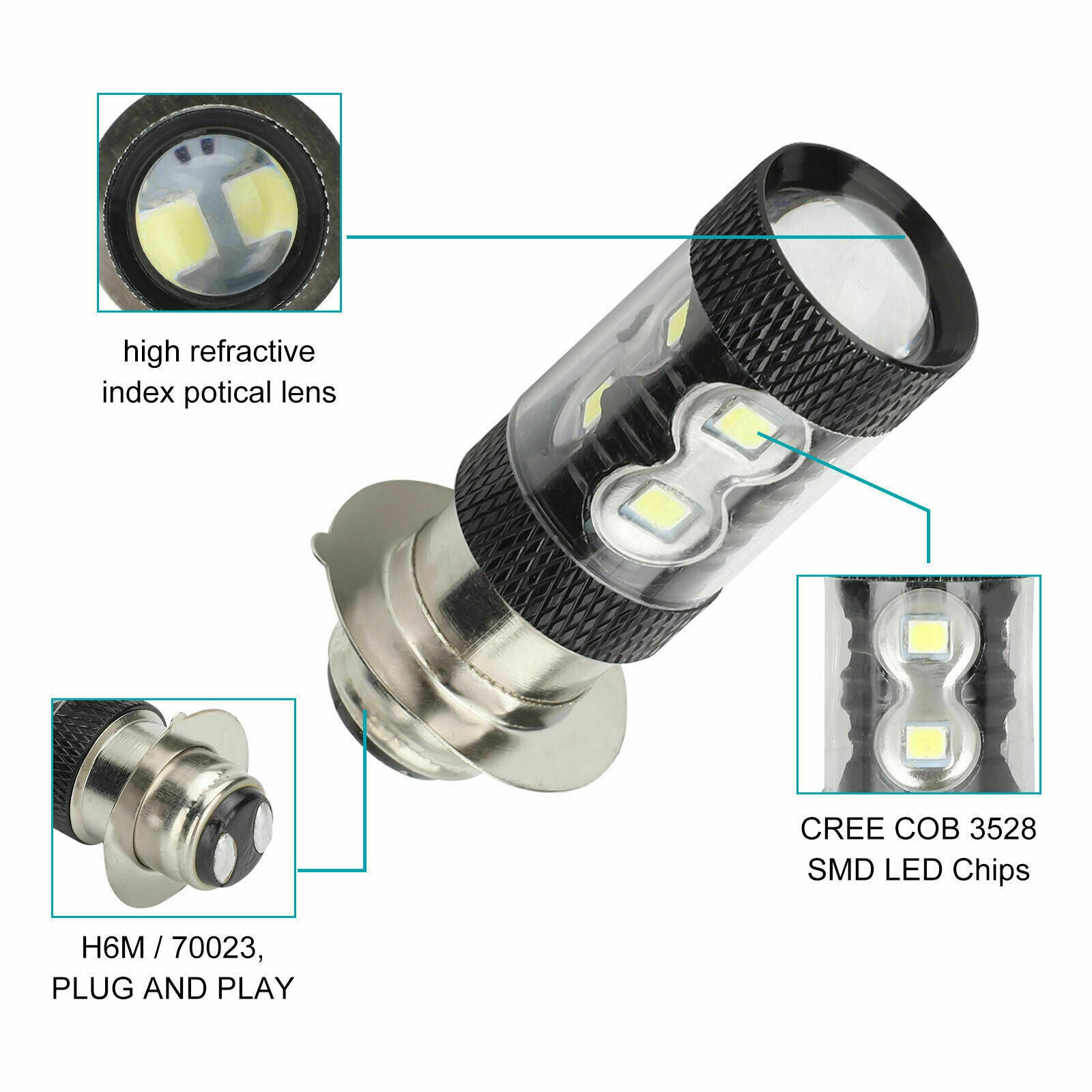 2PC 6000K HID White H6M LED Headlight For Yamaha YFZ450R Rhino 700 Raptor YFM660