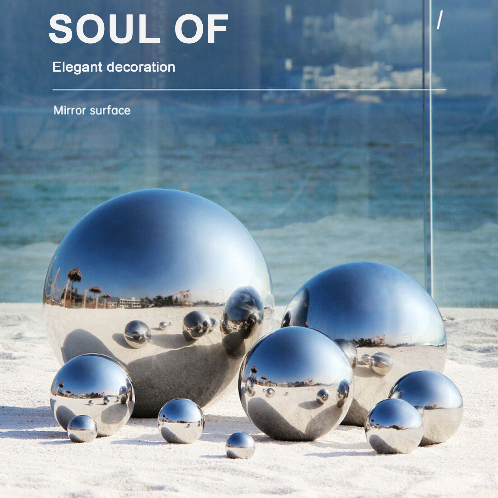 1Set Stainless Steel Mirror Polished Sphere Hollow Round Ball Garden Ornament