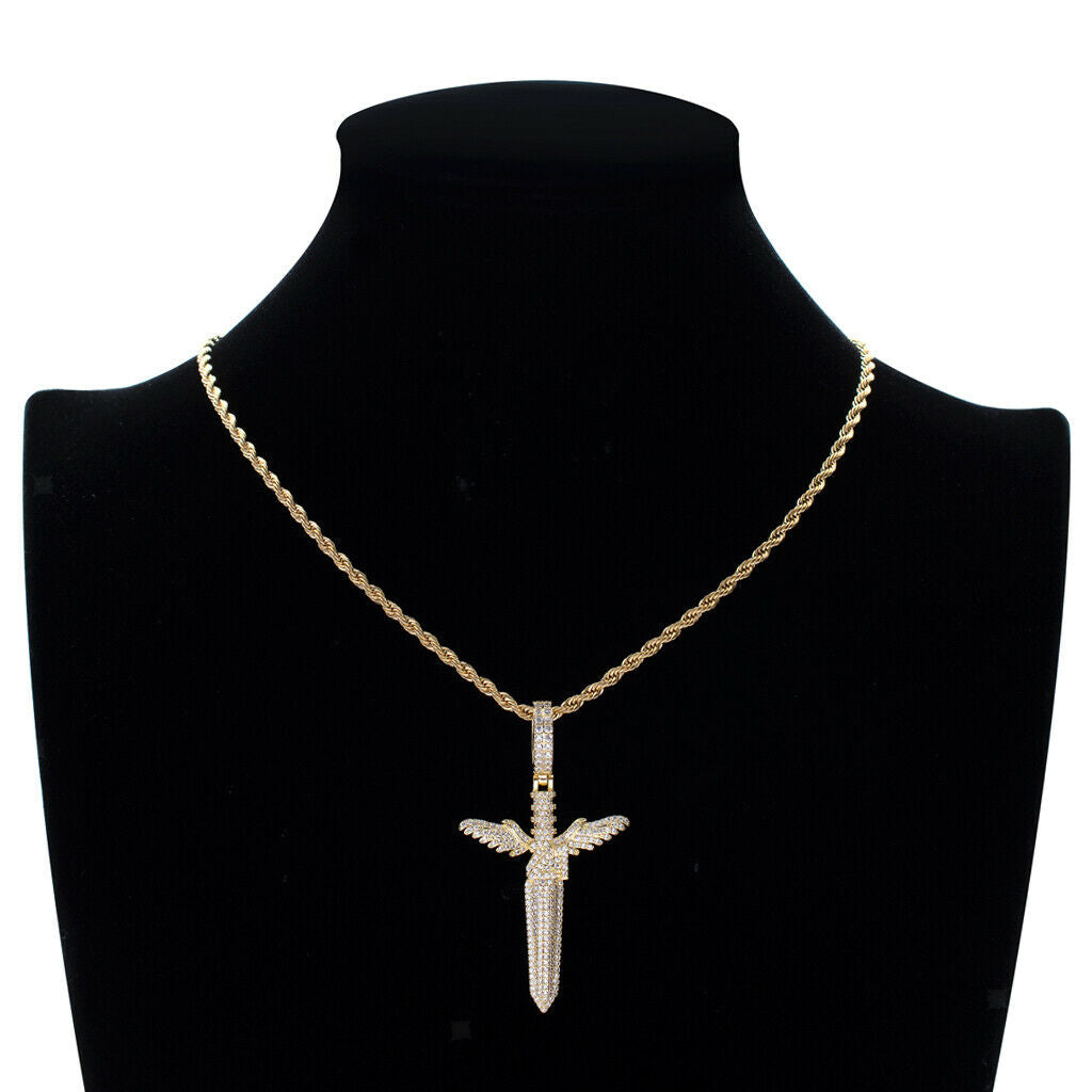 Cubic Zirconia Pendant Necklace Crystal Sweater Chain Hip Hop Jewelry Golden