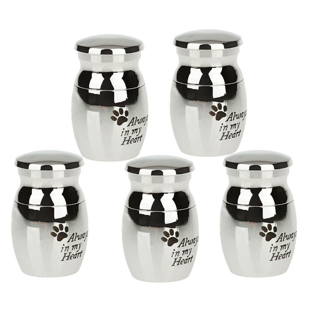 Set of 5 Stainless Steel Cat Dog Paw Print Mini Cremation Urn Pet Casket for